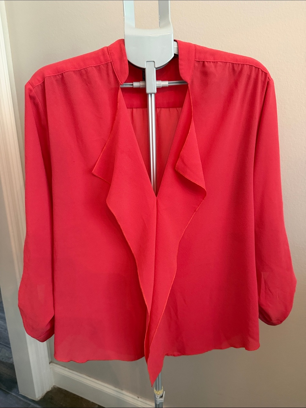 Alberto Makali Coral-Red Draped Open-Front Blouse